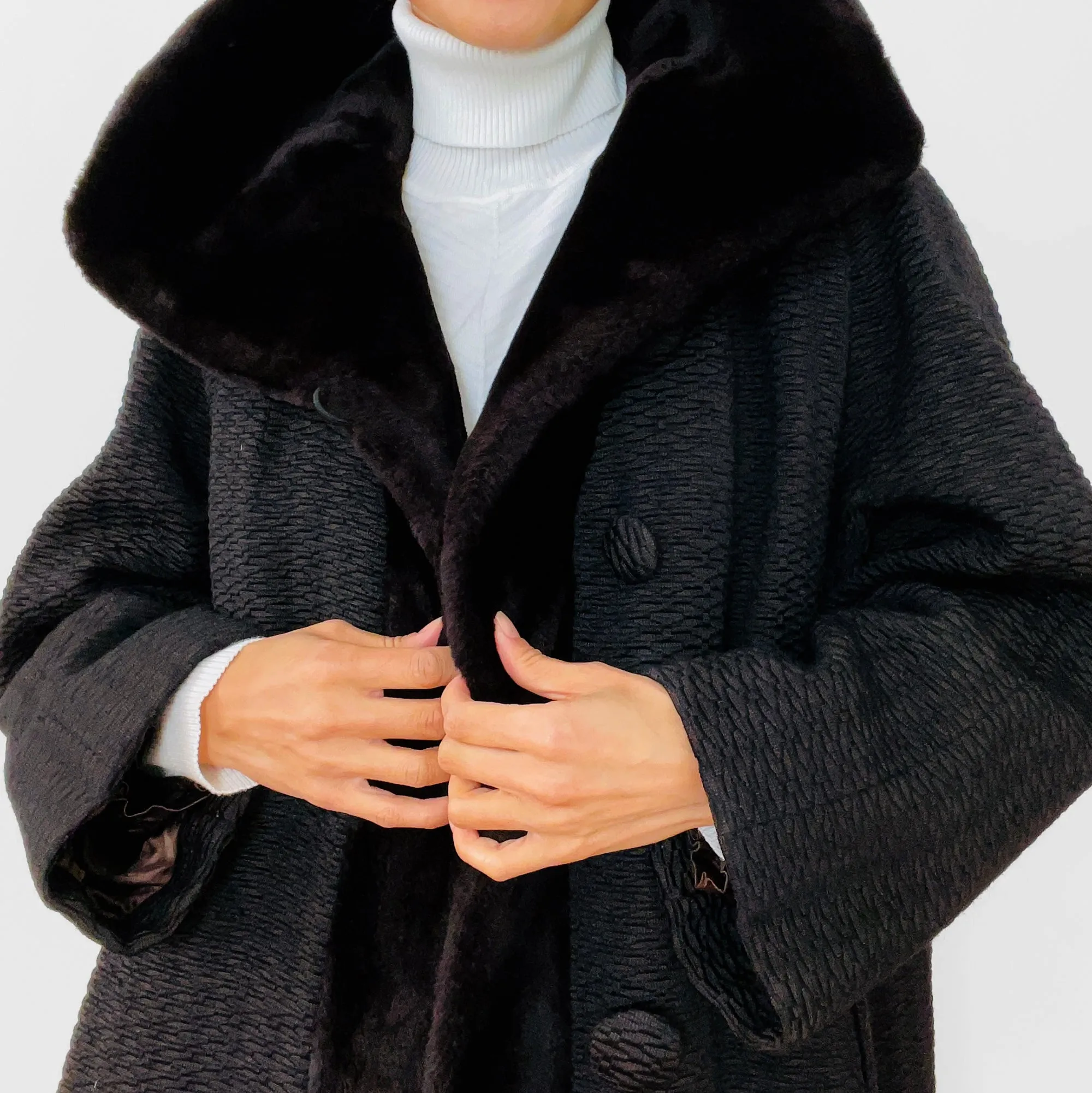 1960s Faux-Fur Dark Brown Textured Coat