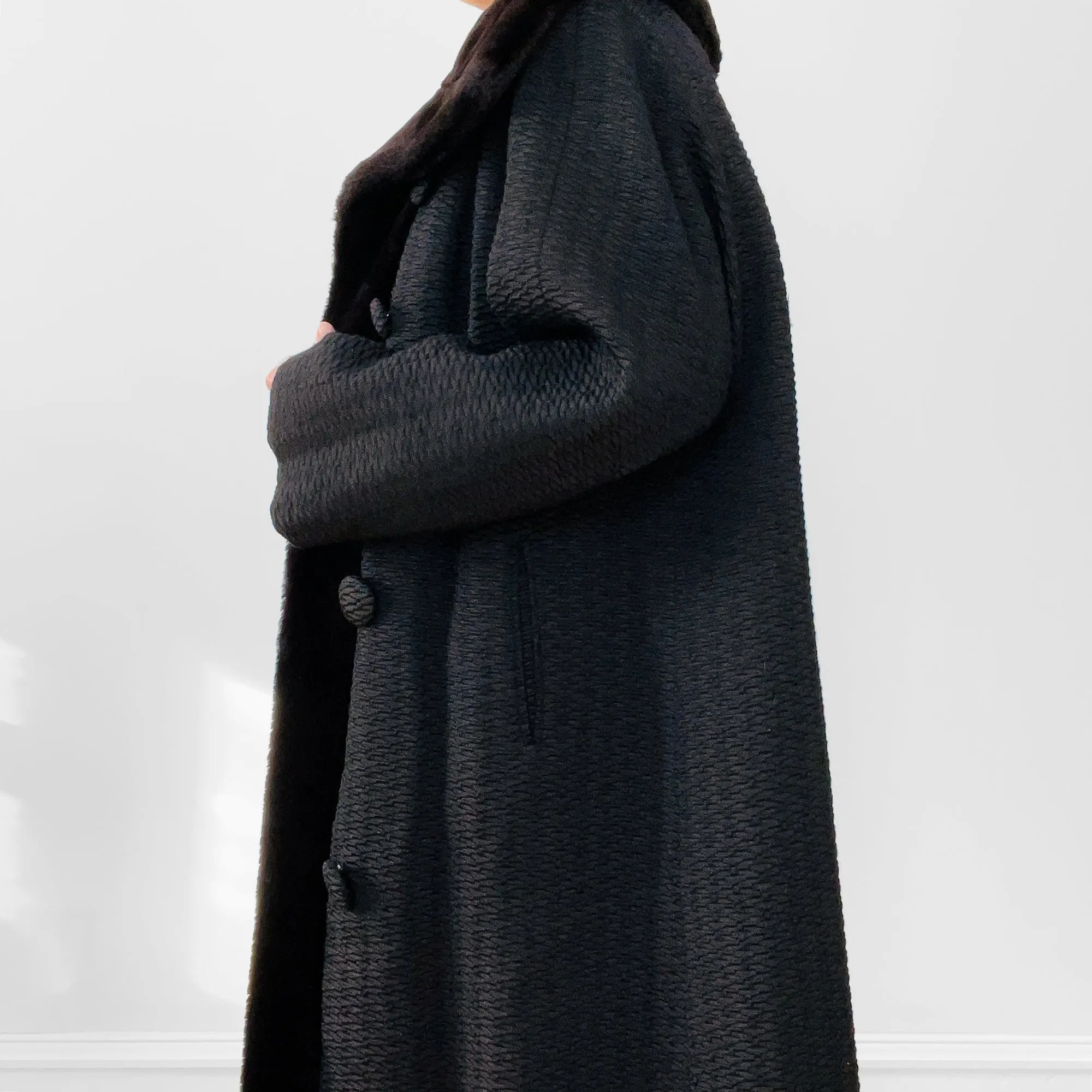 1960s Faux-Fur Dark Brown Textured Coat