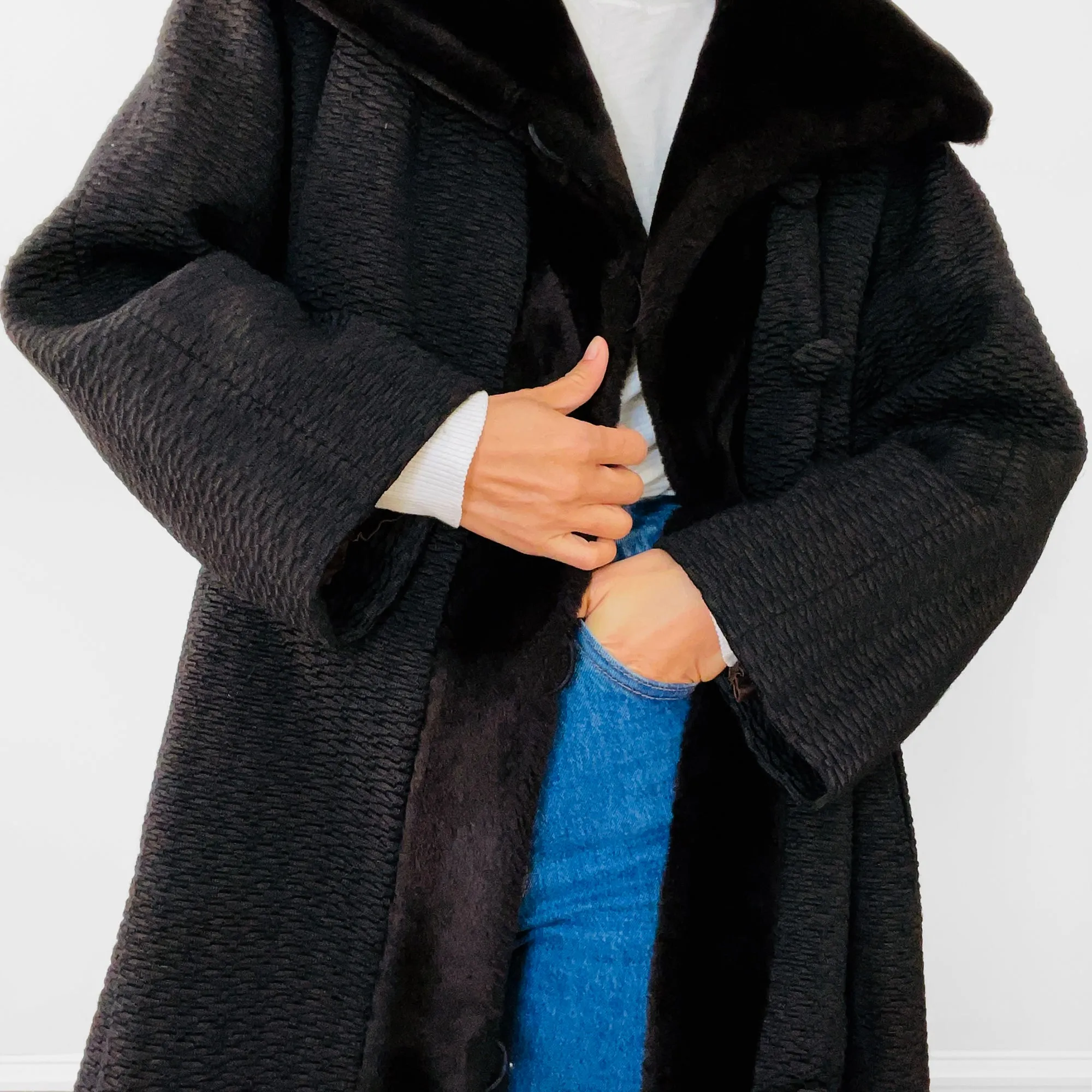 1960s Faux-Fur Dark Brown Textured Coat