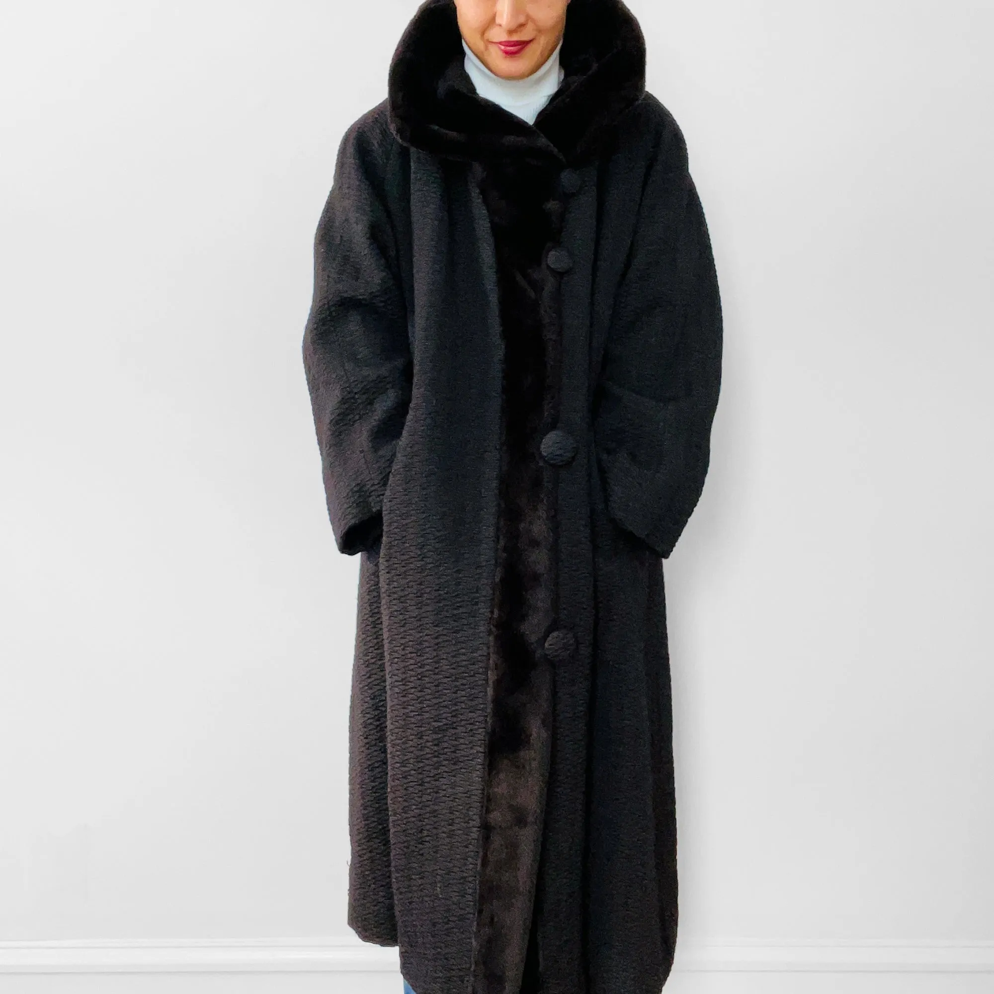 1960s Faux-Fur Dark Brown Textured Coat