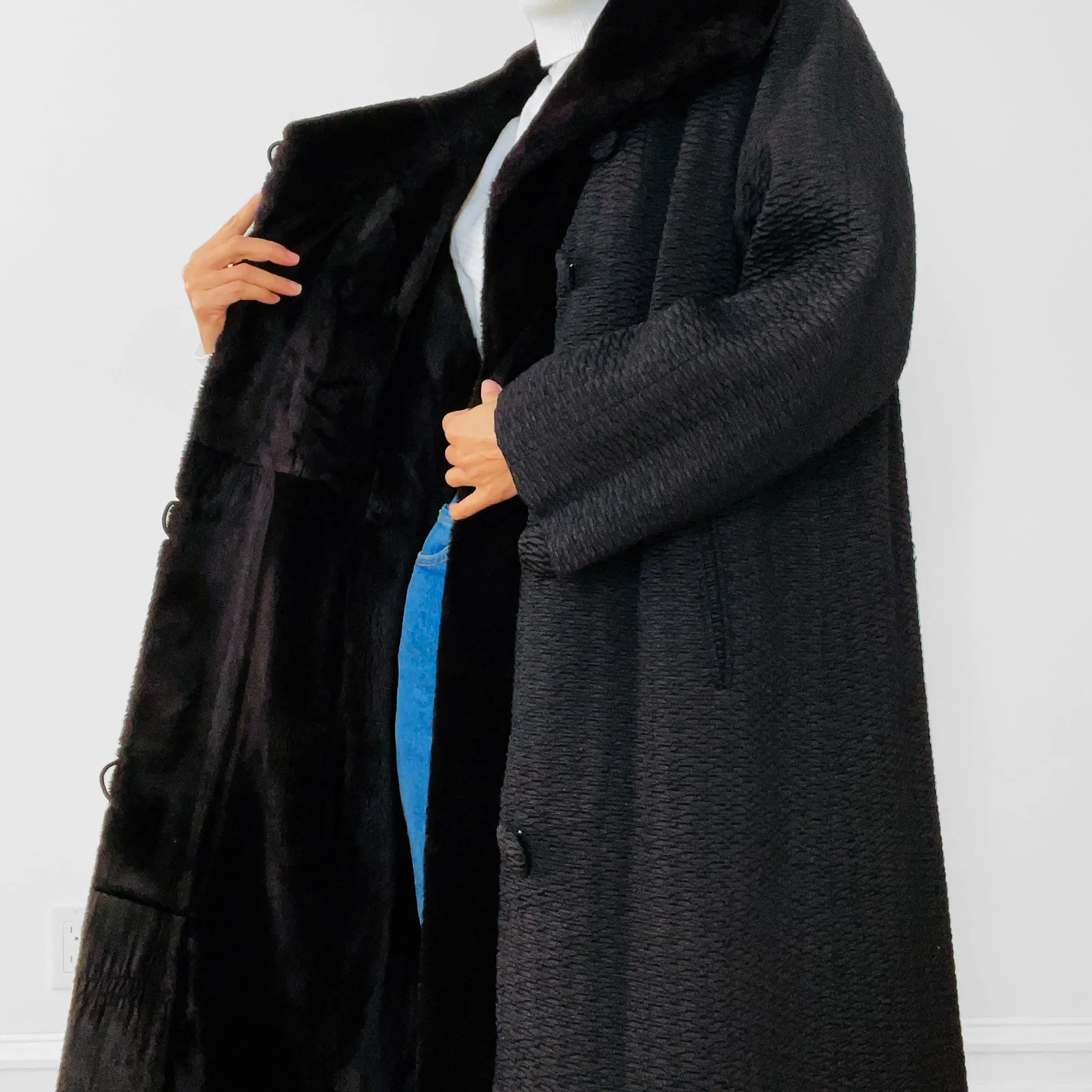 1960s Faux-Fur Dark Brown Textured Coat