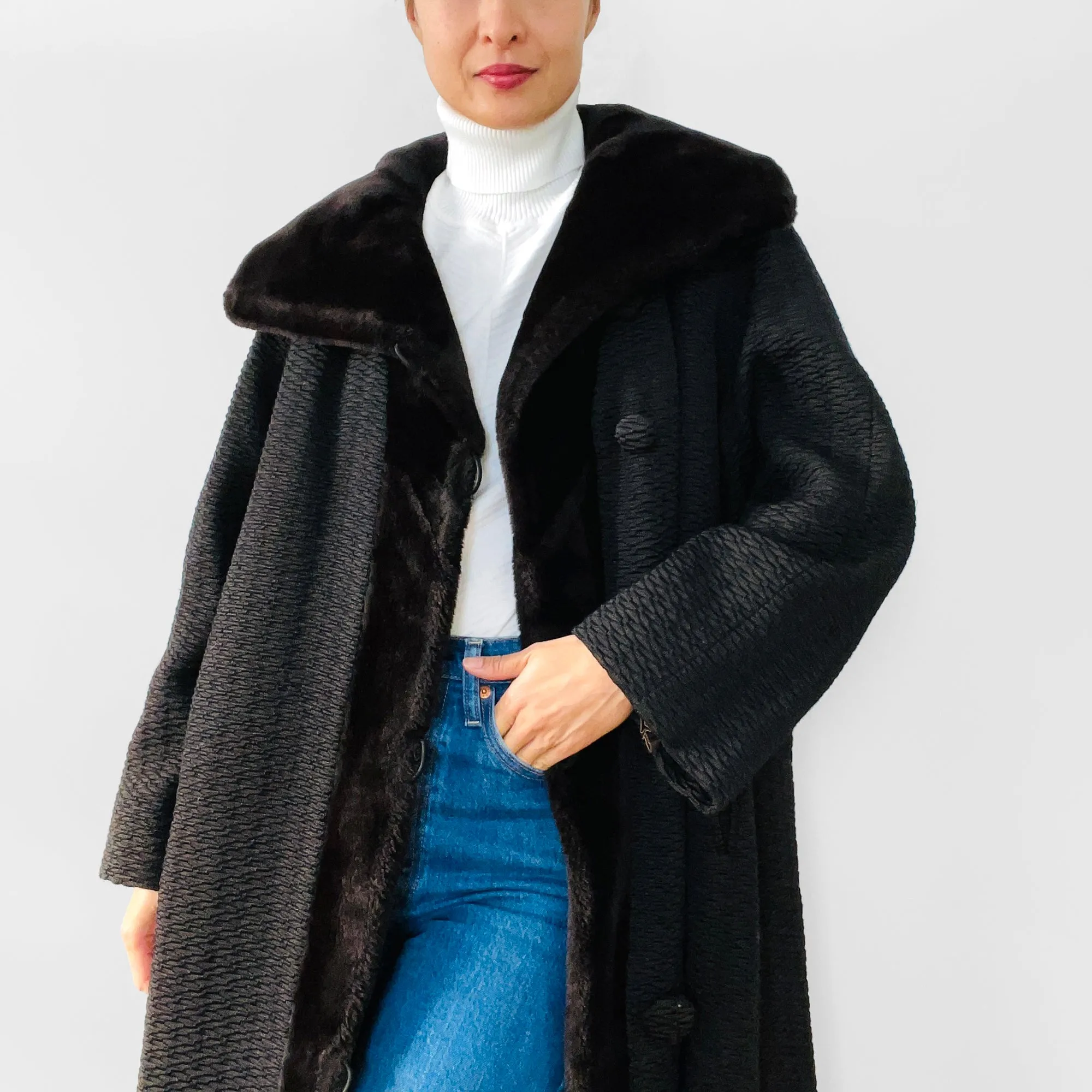 1960s Faux-Fur Dark Brown Textured Coat