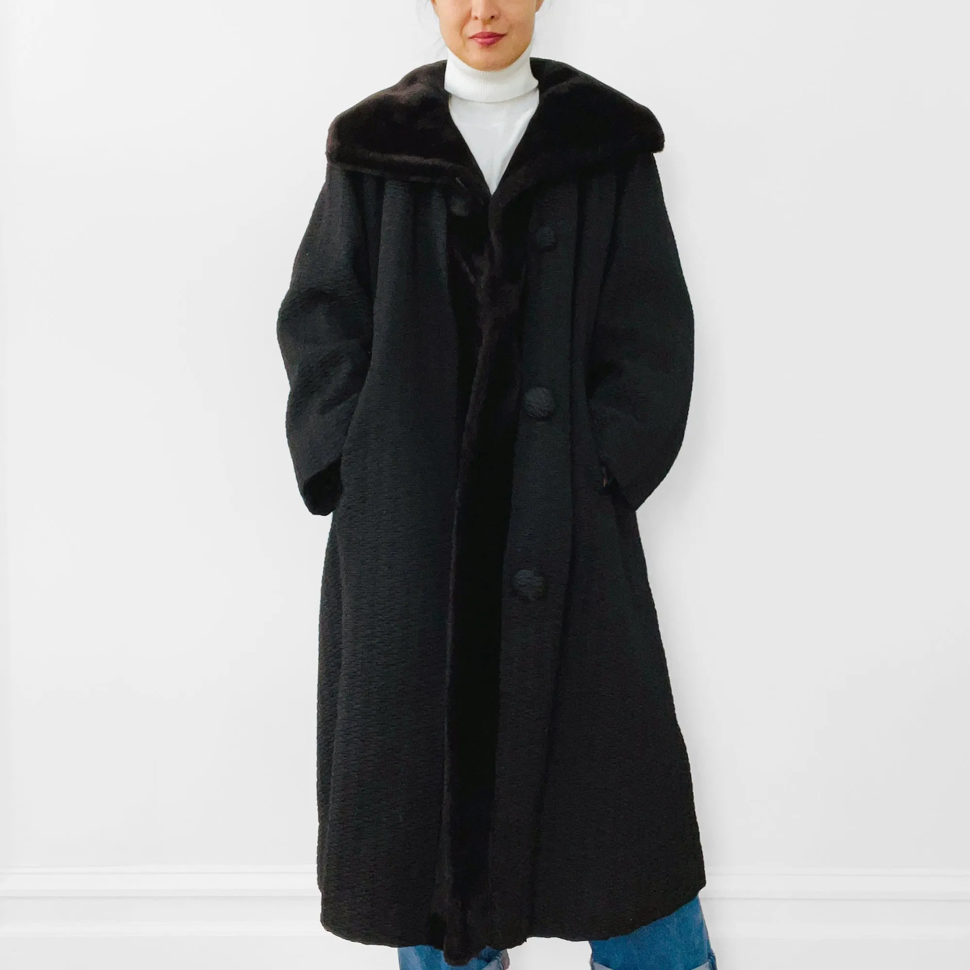 1960s Faux-Fur Dark Brown Textured Coat