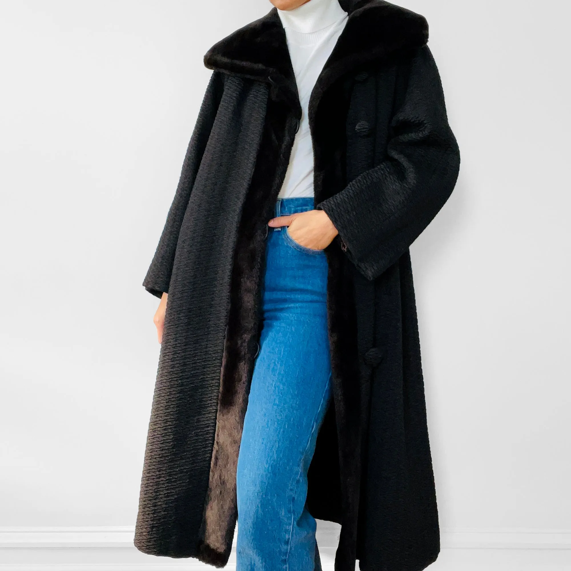 1960s Faux-Fur Dark Brown Textured Coat