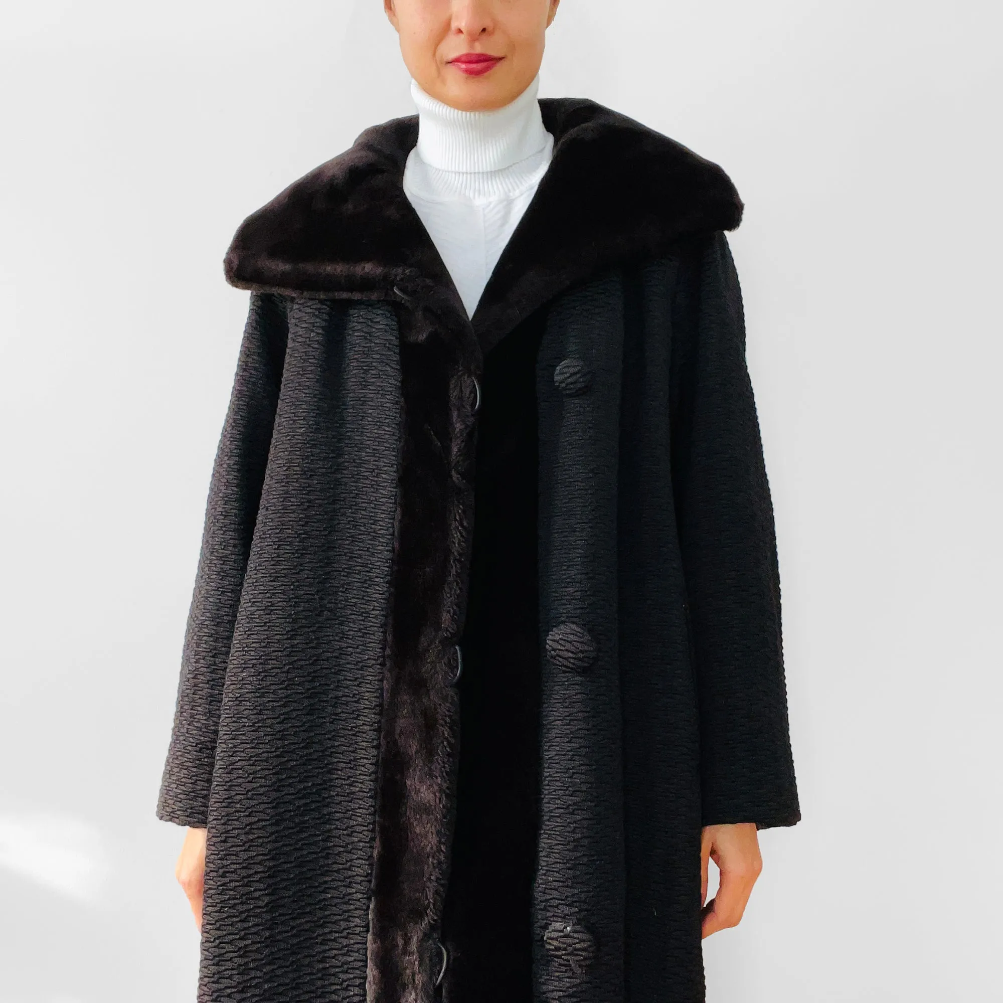 1960s Faux-Fur Dark Brown Textured Coat