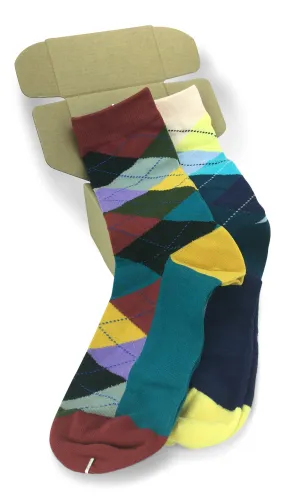 2 Pair Mens Funky Fun Colorful Cotton Socks-Hipster Power Socks-Theme Socks