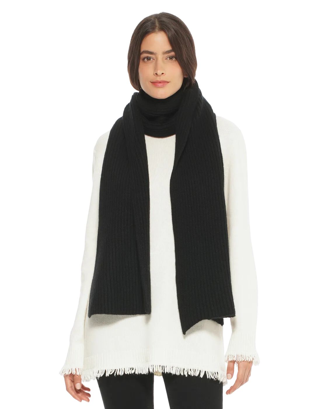 Cashmere & Wool Chunky Ribbed Scarf Black by Monticelli Cashmere