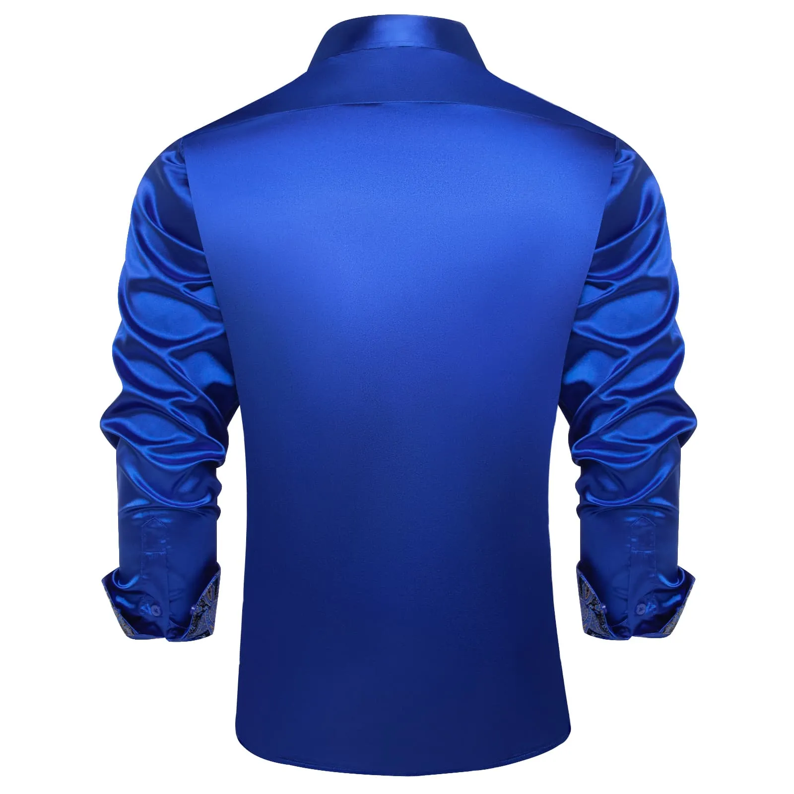 DiBanGu Collar Shirt Violet Blue Satin Splicing Solid Button Down Mens Shirt