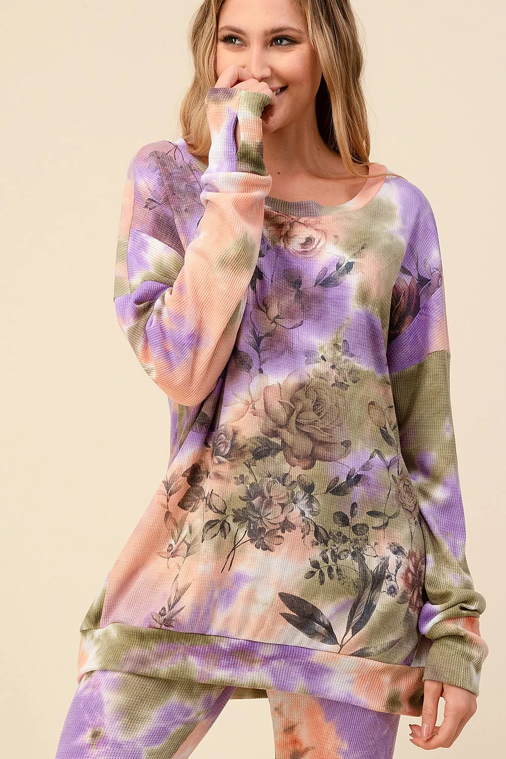 Floral Tie Dye Jogger Set, Plus Size
