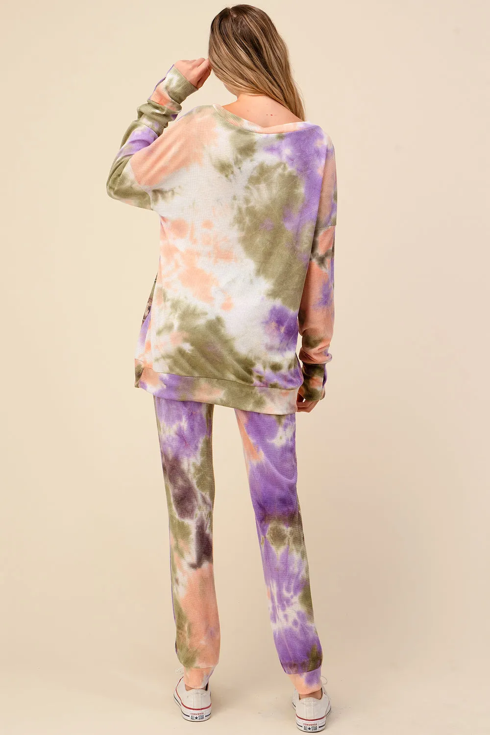 Floral Tie Dye Jogger Set, Plus Size