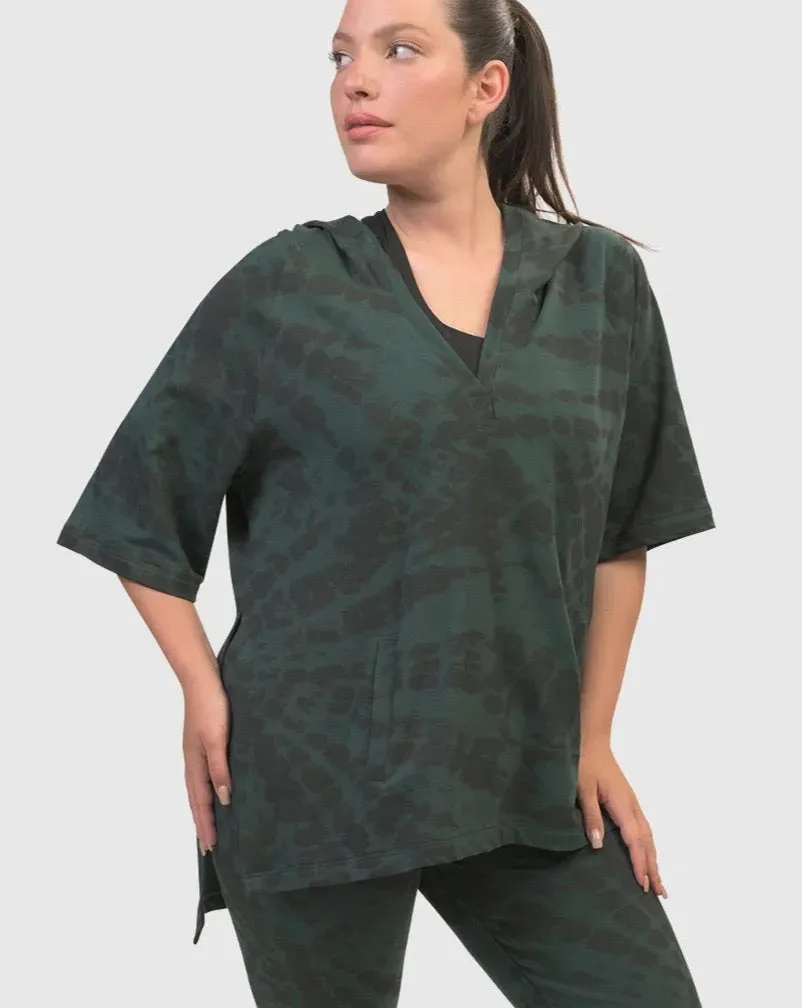 Inhale Hooded Hi-Lo Top, Forest Tie-Dye