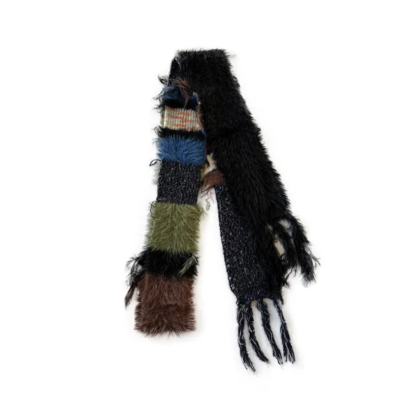 Ladies Color Block Kint Tassel Scarves YW038