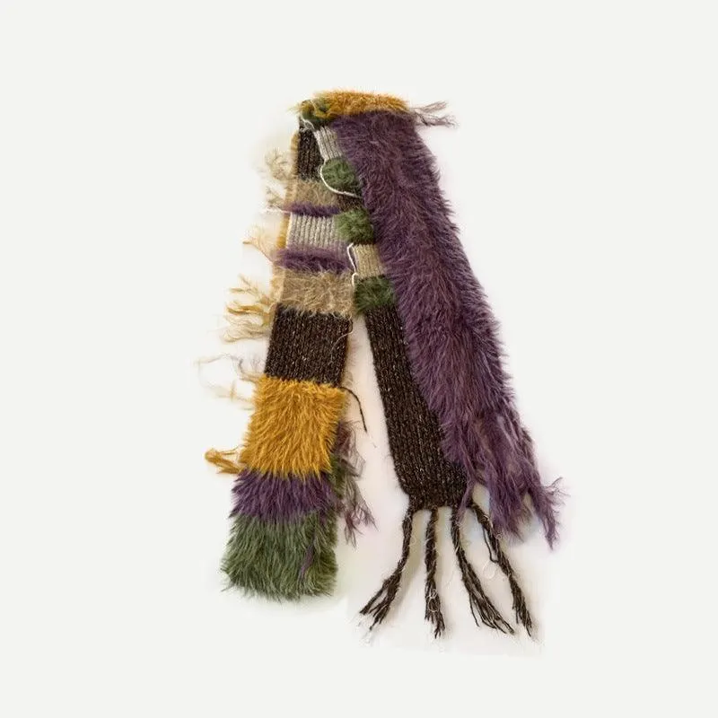 Ladies Color Block Kint Tassel Scarves YW038