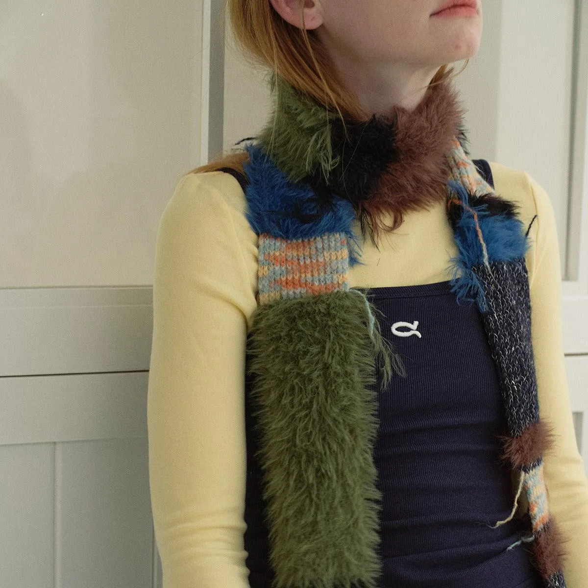 Ladies Color Block Kint Tassel Scarves YW038
