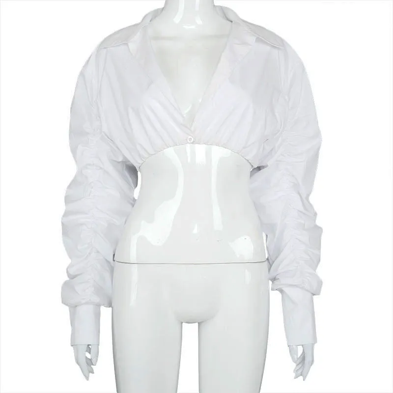 Ladies vintage Puffer ruched crop top shirt