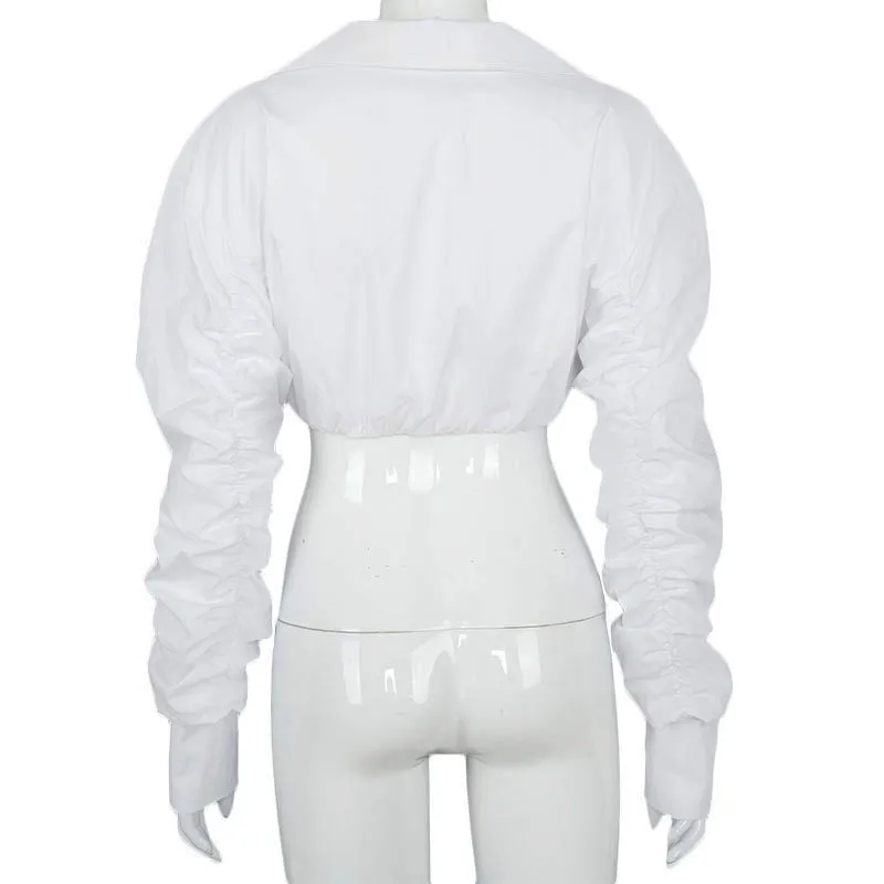 Ladies vintage Puffer ruched crop top shirt