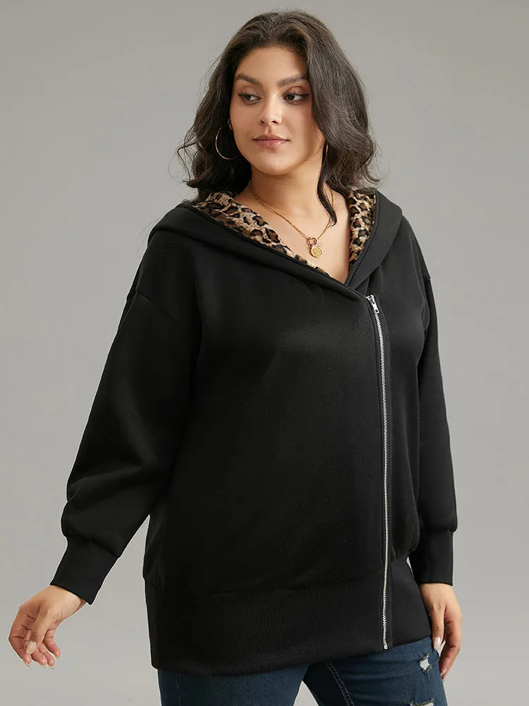 Leopard Patchwork Zipper Hooded Jacket