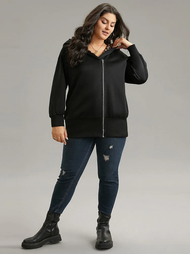 Leopard Patchwork Zipper Hooded Jacket