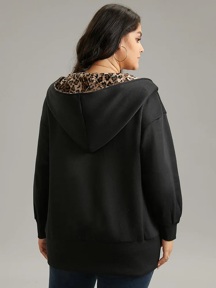 Leopard Patchwork Zipper Hooded Jacket