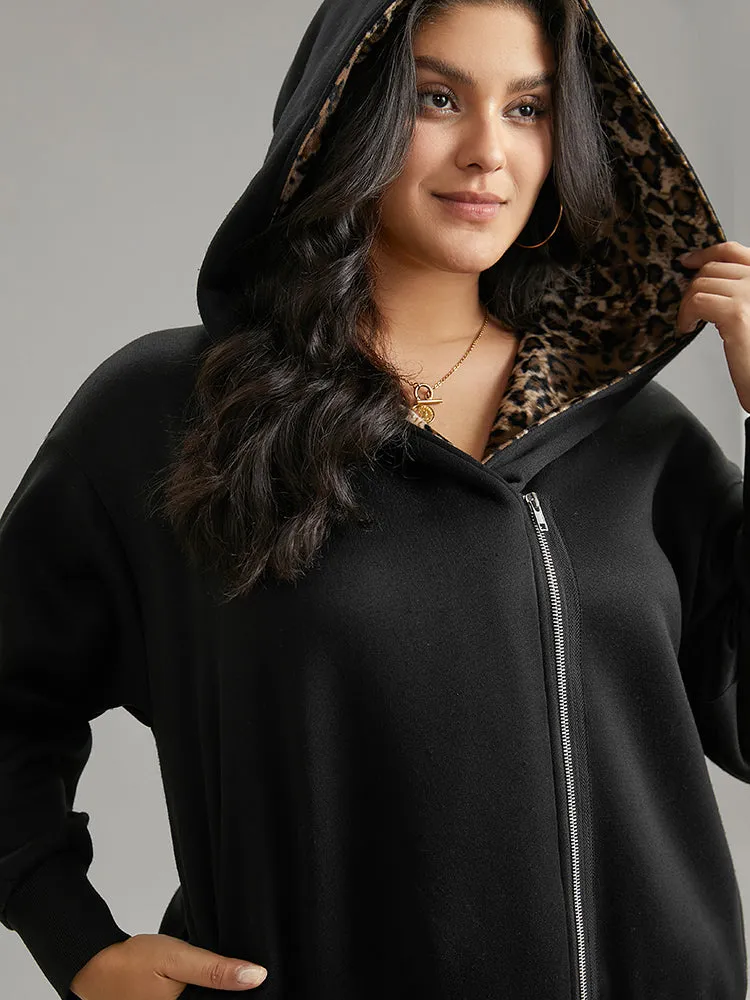 Leopard Patchwork Zipper Hooded Jacket