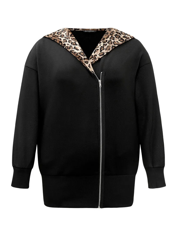Leopard Patchwork Zipper Hooded Jacket