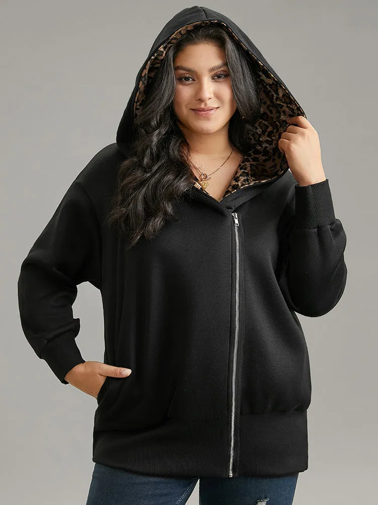 Leopard Patchwork Zipper Hooded Jacket