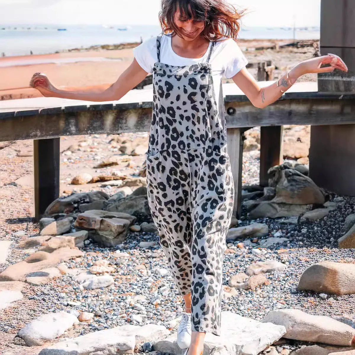 Leopard Print Loose Plus Size All-match Jumpsuit