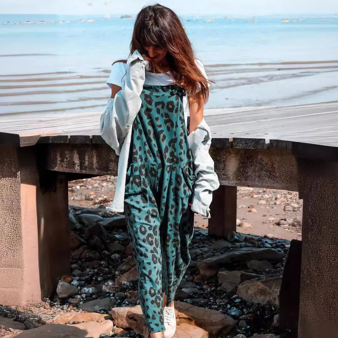 Leopard Print Loose Plus Size All-match Jumpsuit