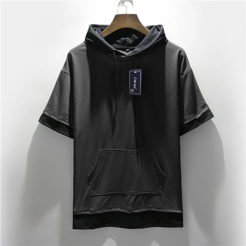 Men's Colorblock Drawstring Short Sleeve Streetwear Hoodie to 5X
