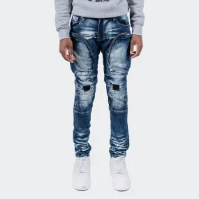 Men's TWO MILL TWENTY "Broadway" X-Ray Fashion Skinny Denim Jeans with Knee Pocket Dark Blue