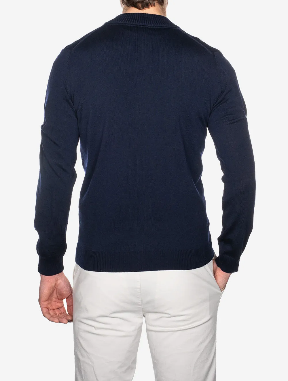 Navy Full Zip Merino Wool Cardigan