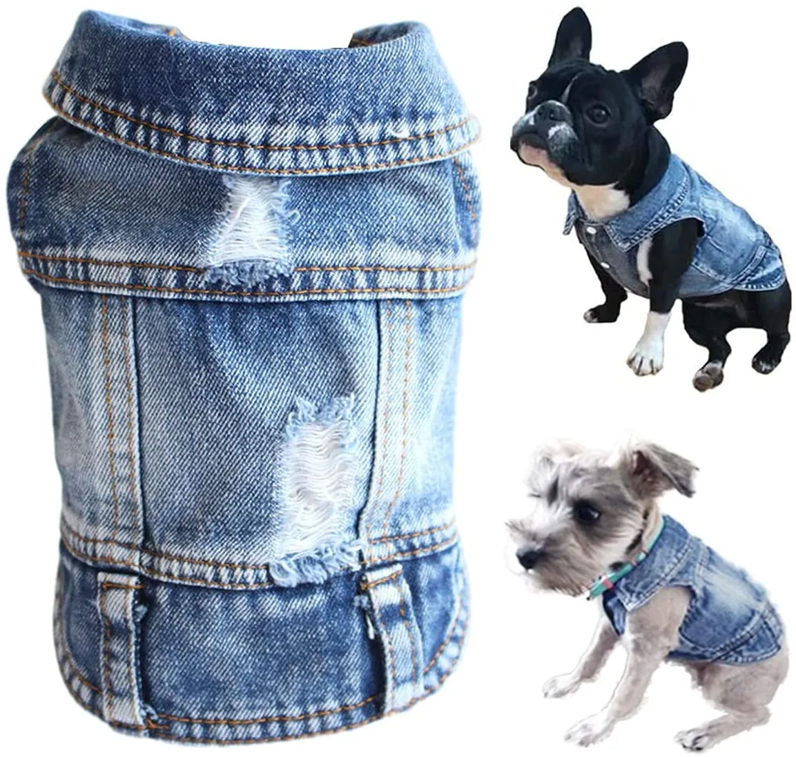 Pet Dog Cat Blue Denim Jeans Jacket Coat Vest by Furr Baby Gifts