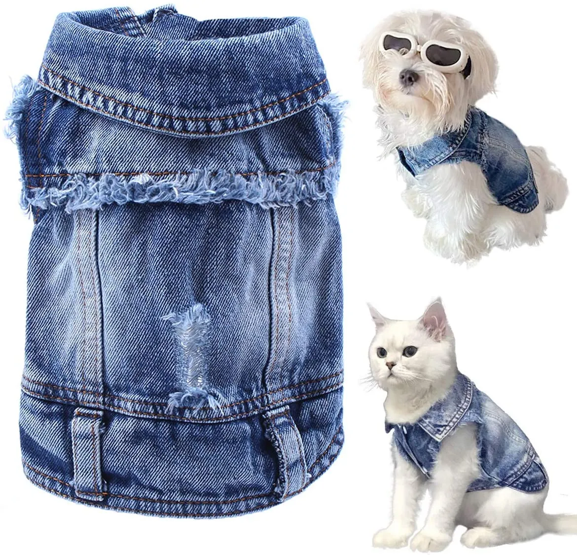 Pet Dog Cat Blue Denim Jeans Jacket Coat Vest by Furr Baby Gifts