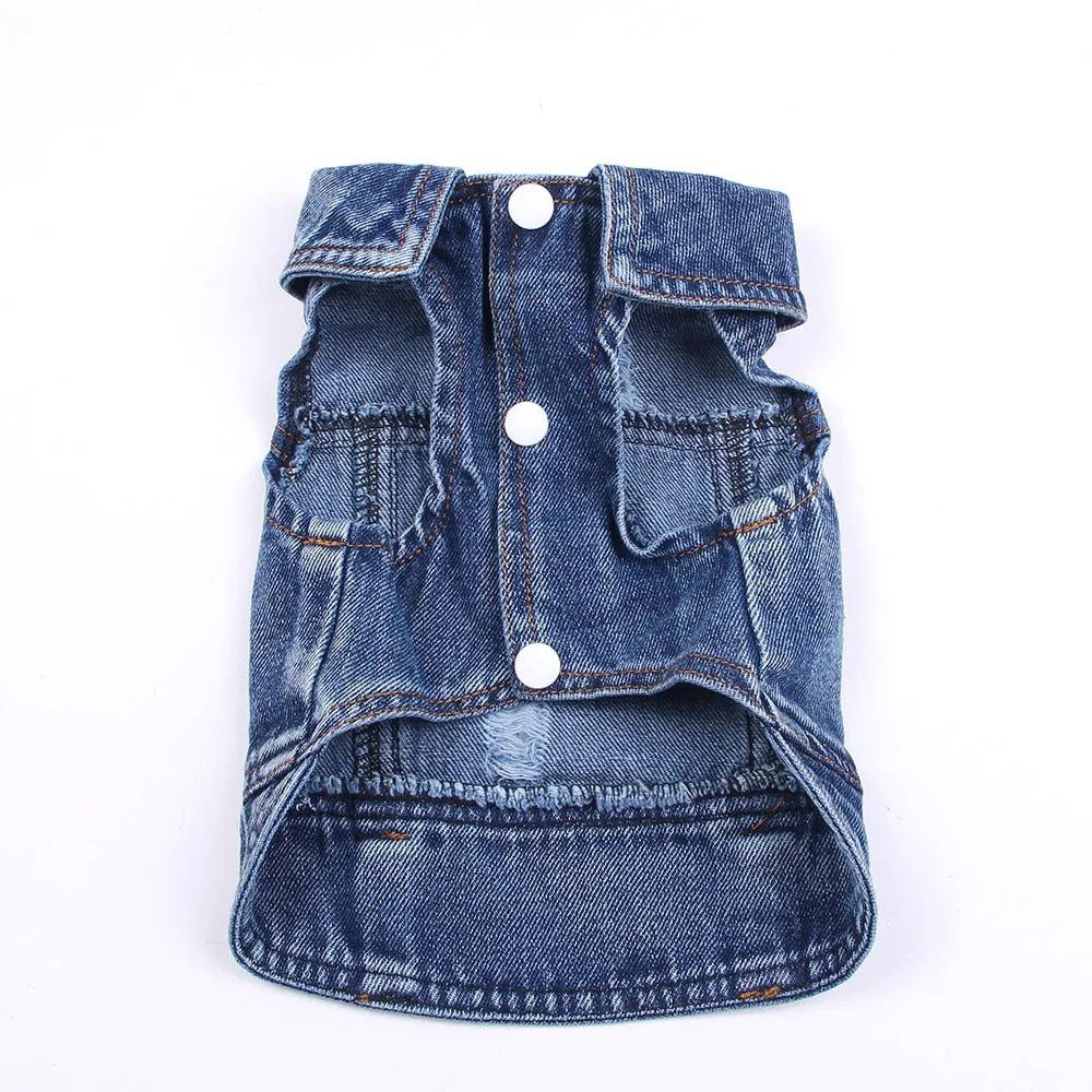 Pet Dog Cat Blue Denim Jeans Jacket Coat Vest by Furr Baby Gifts