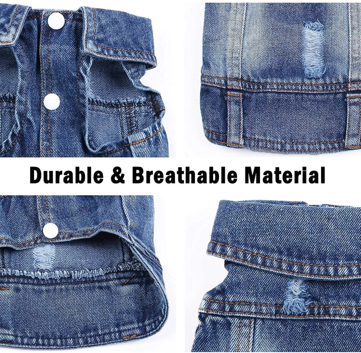 Pet Dog Cat Blue Denim Jeans Jacket Coat Vest by Furr Baby Gifts