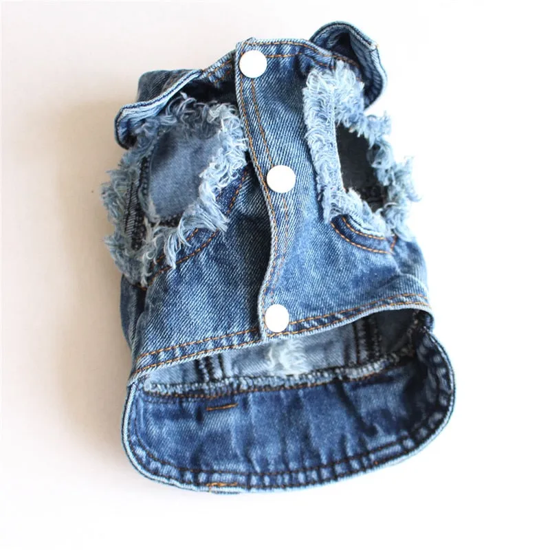 Pet Dog Cat Blue Denim Jeans Jacket Coat Vest by Furr Baby Gifts