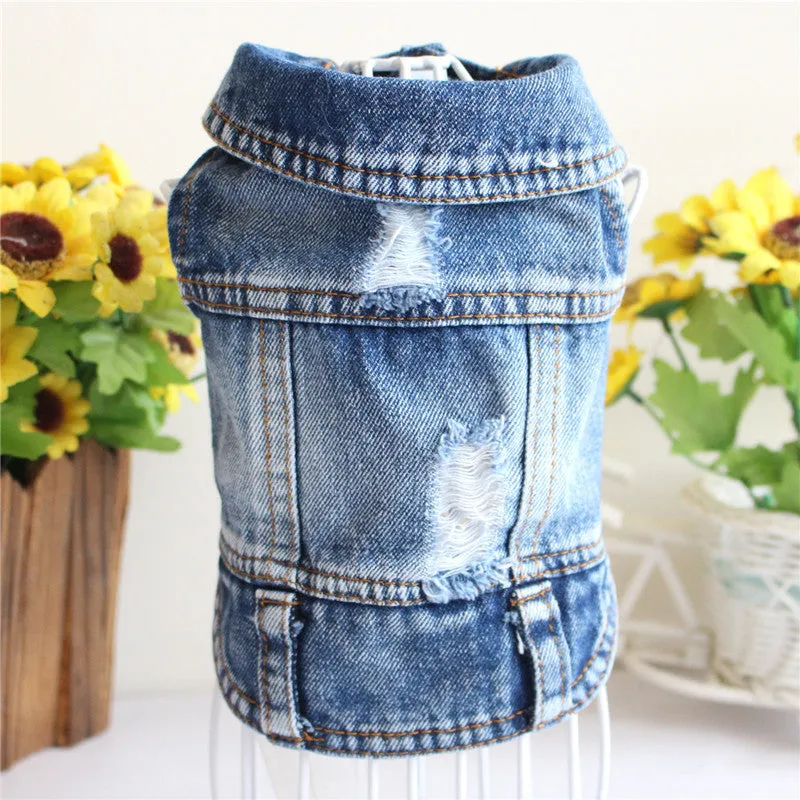 Pet Dog Cat Blue Denim Jeans Jacket Coat Vest by Furr Baby Gifts