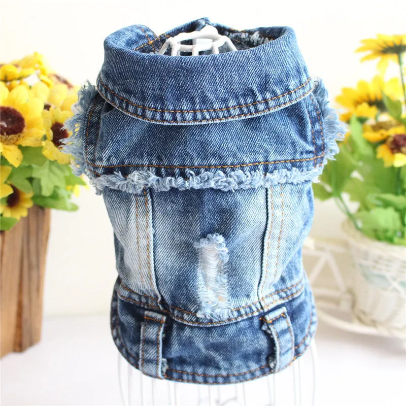 Pet Dog Cat Blue Denim Jeans Jacket Coat Vest by Furr Baby Gifts