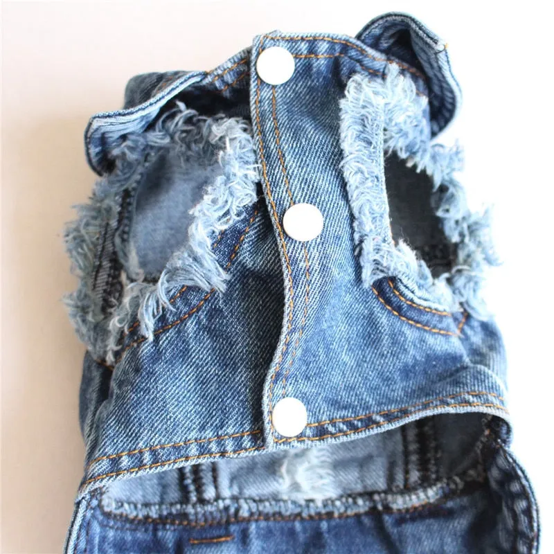 Pet Dog Cat Blue Denim Jeans Jacket Coat Vest by Furr Baby Gifts