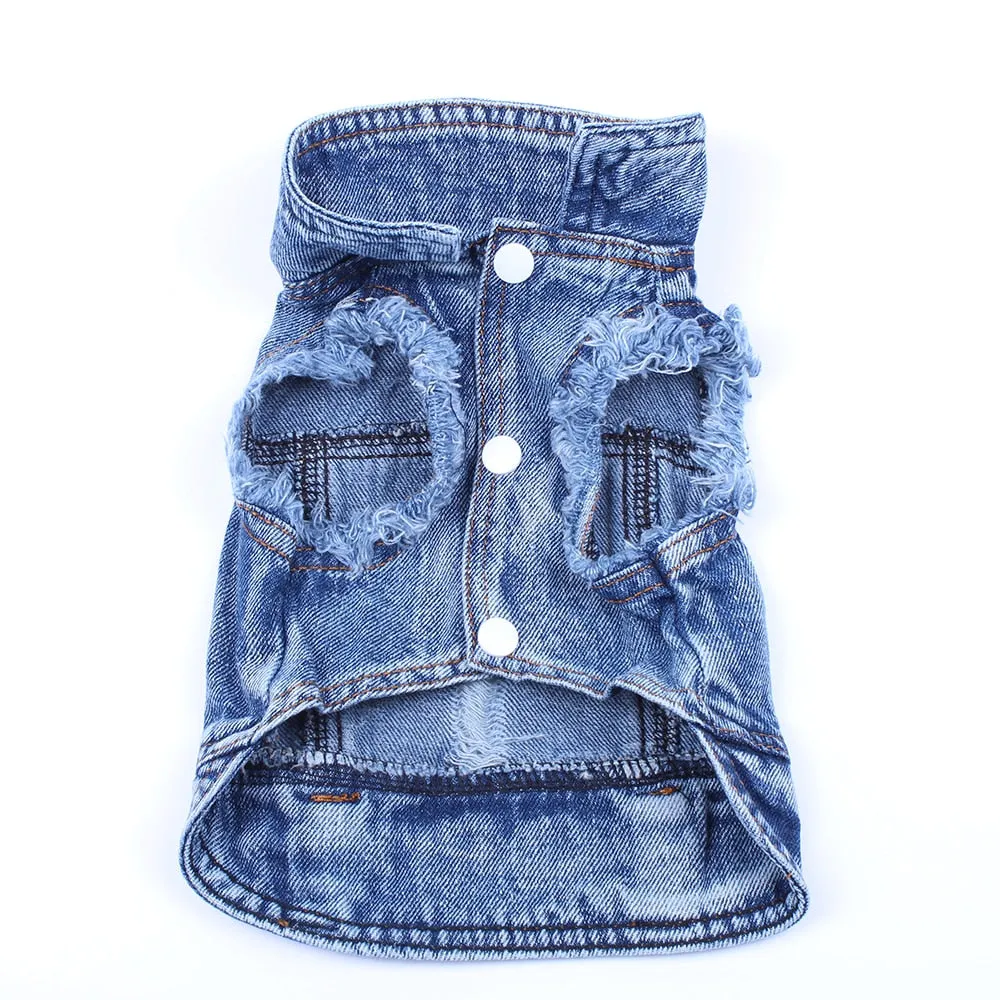 Pet Dog Cat Blue Denim Jeans Jacket Coat Vest by Furr Baby Gifts