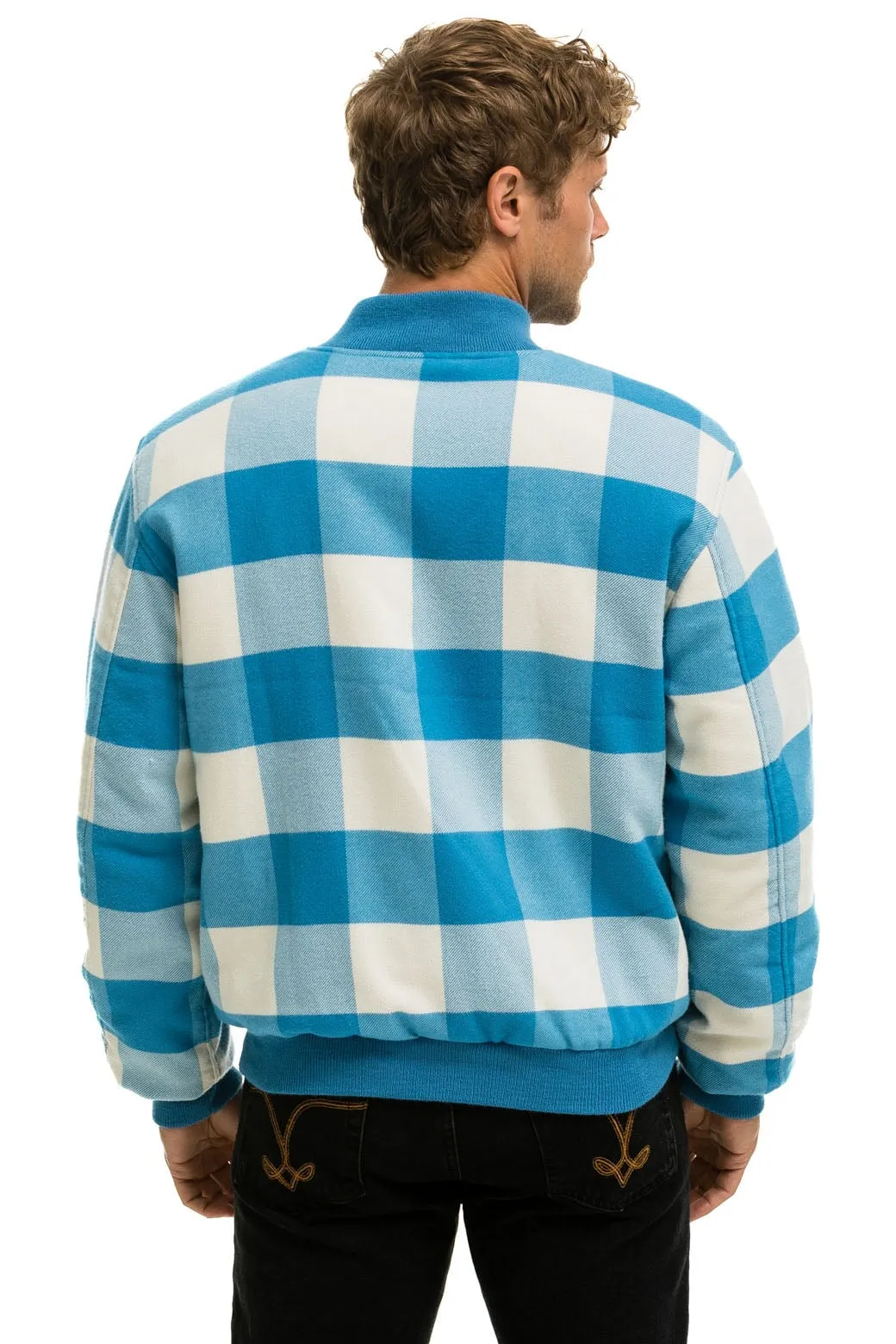 PLAID UNISEX VARSITY JACKET - SKY PLAID