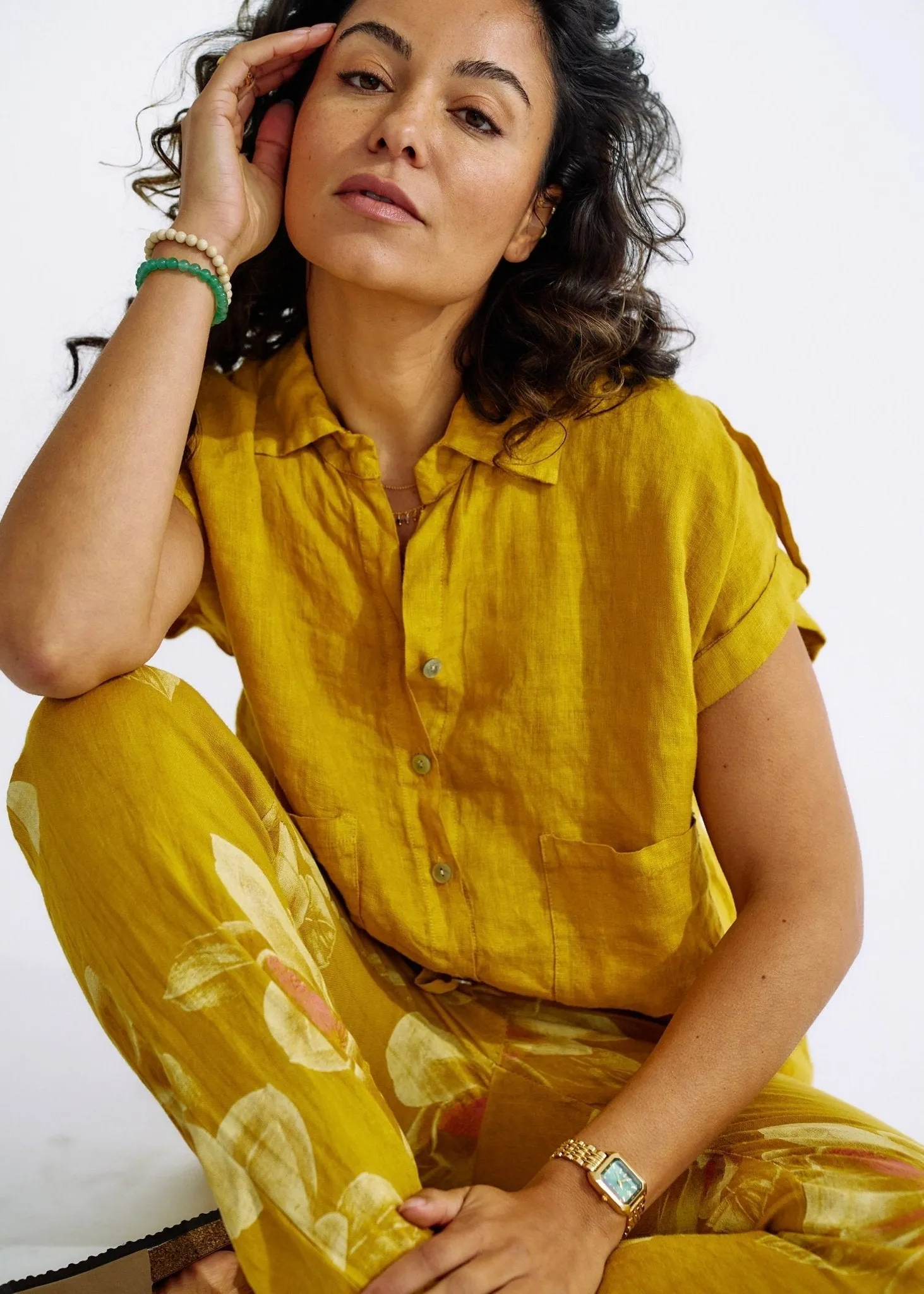 Pure Linen Italian Shirt in Deep Yellow