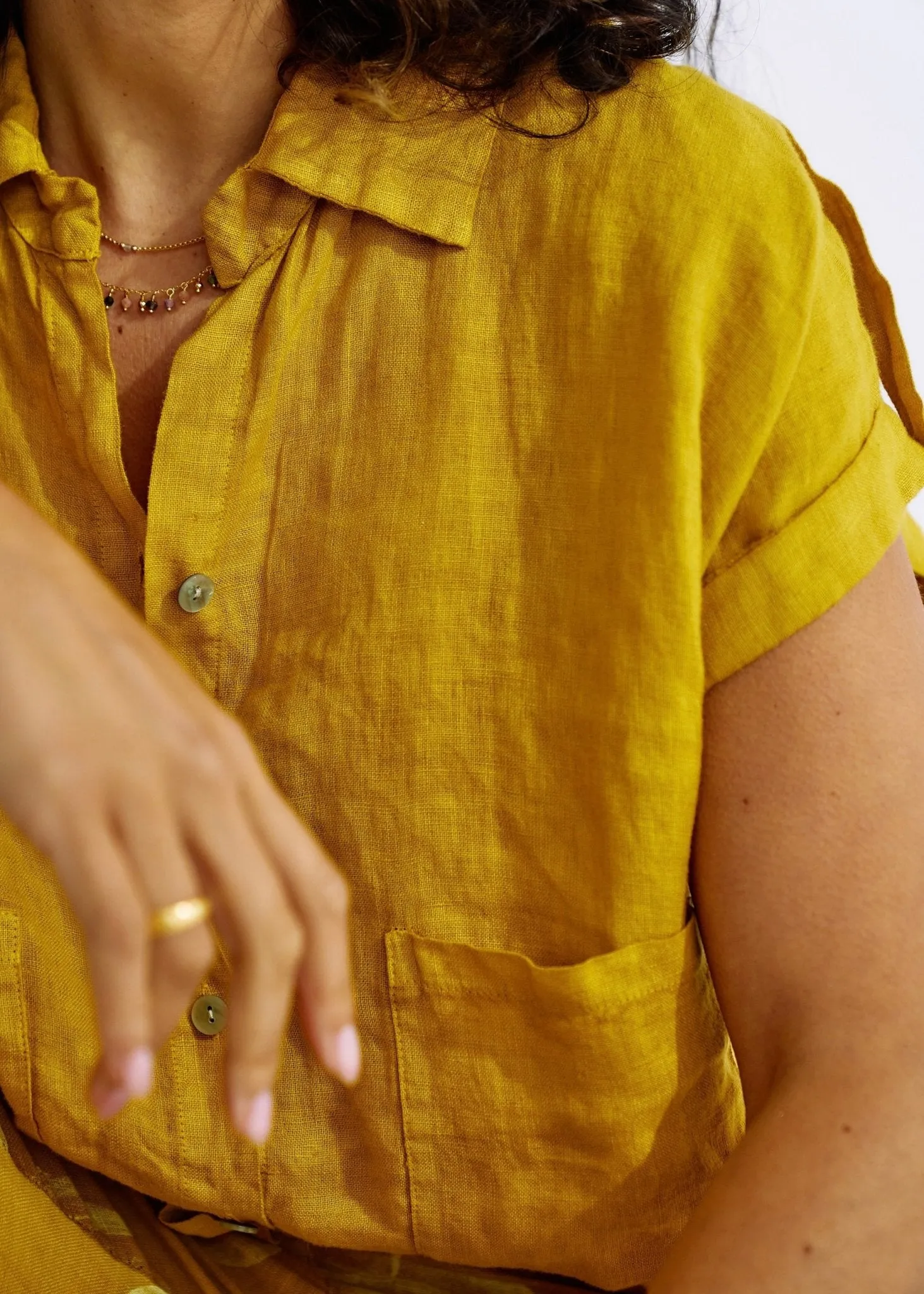Pure Linen Italian Shirt in Deep Yellow