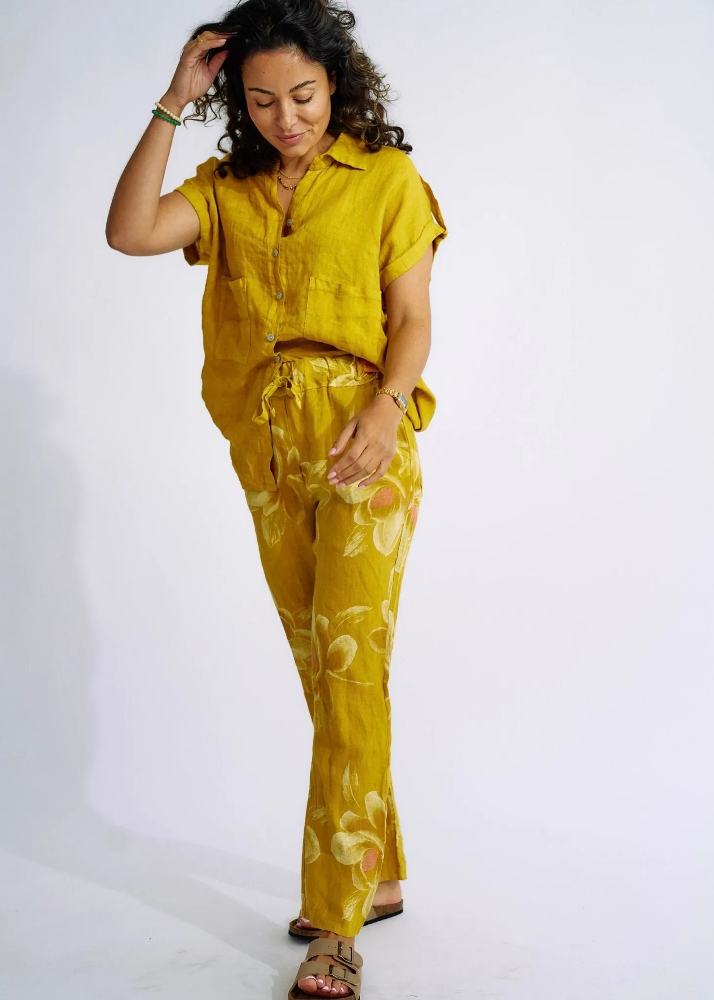 Pure Linen Italian Shirt in Deep Yellow