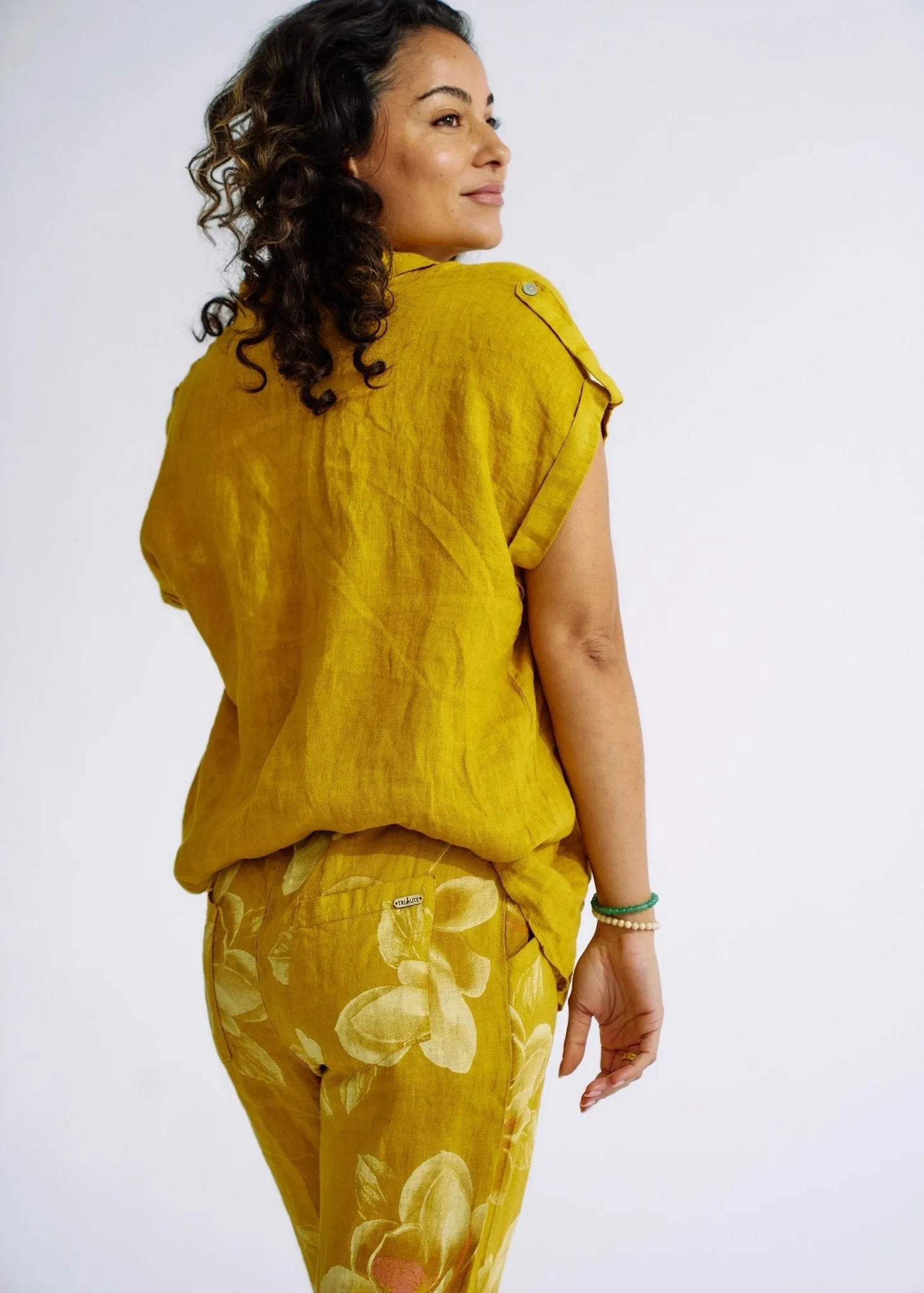 Pure Linen Italian Shirt in Deep Yellow
