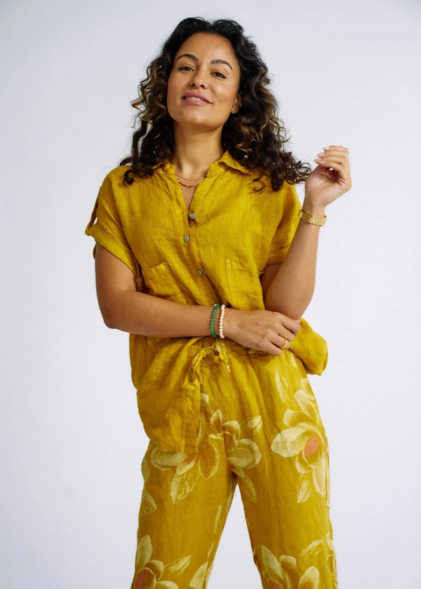 Pure Linen Italian Shirt in Deep Yellow