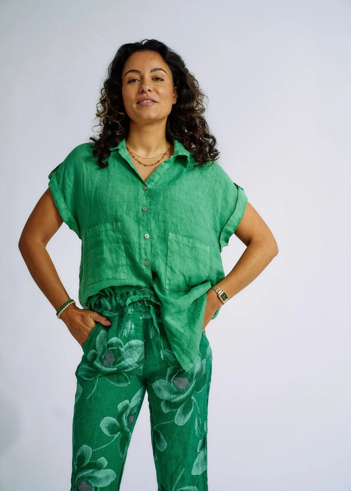 Pure Linen Italian Shirt in Forest Green