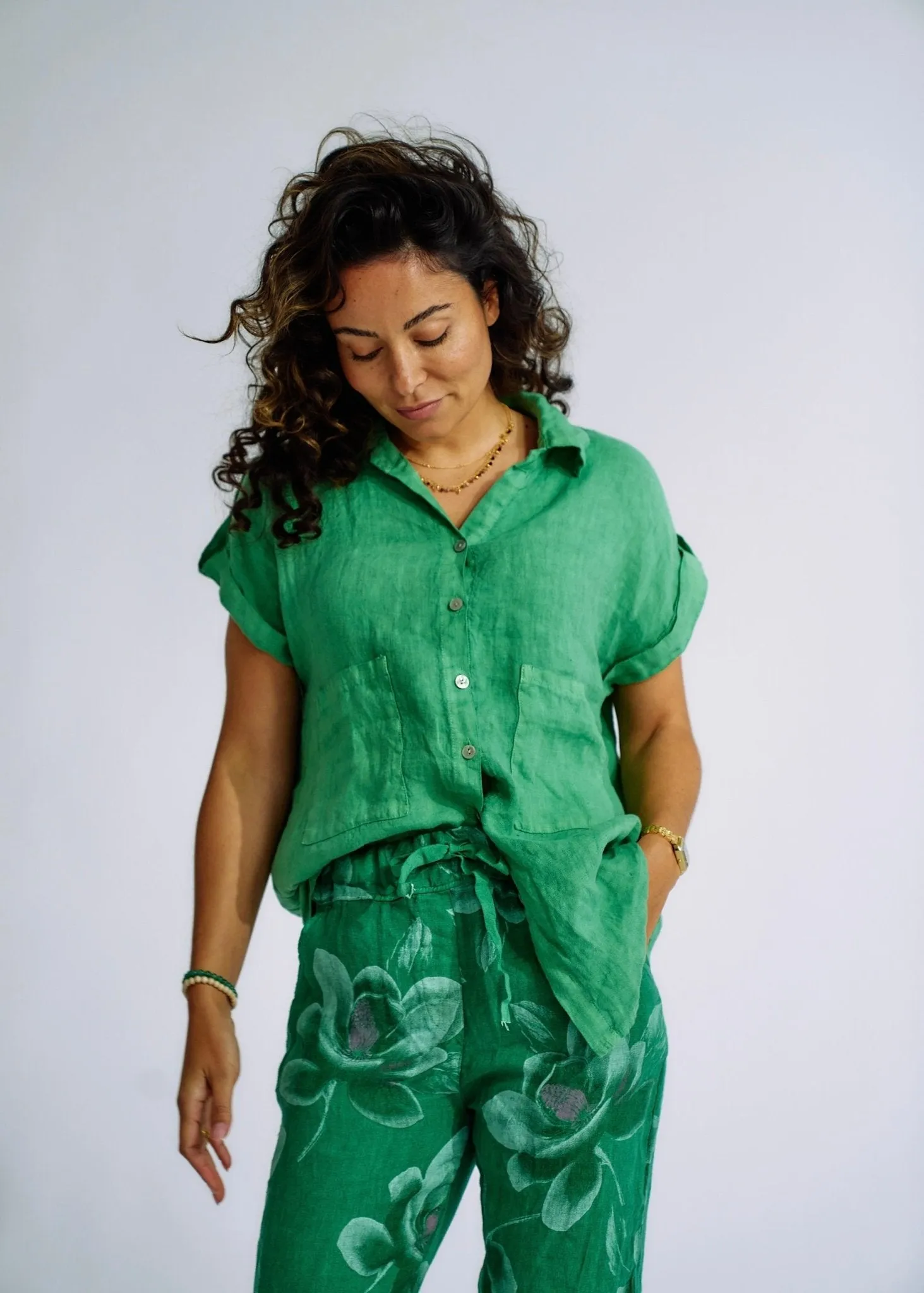 Pure Linen Italian Shirt in Forest Green