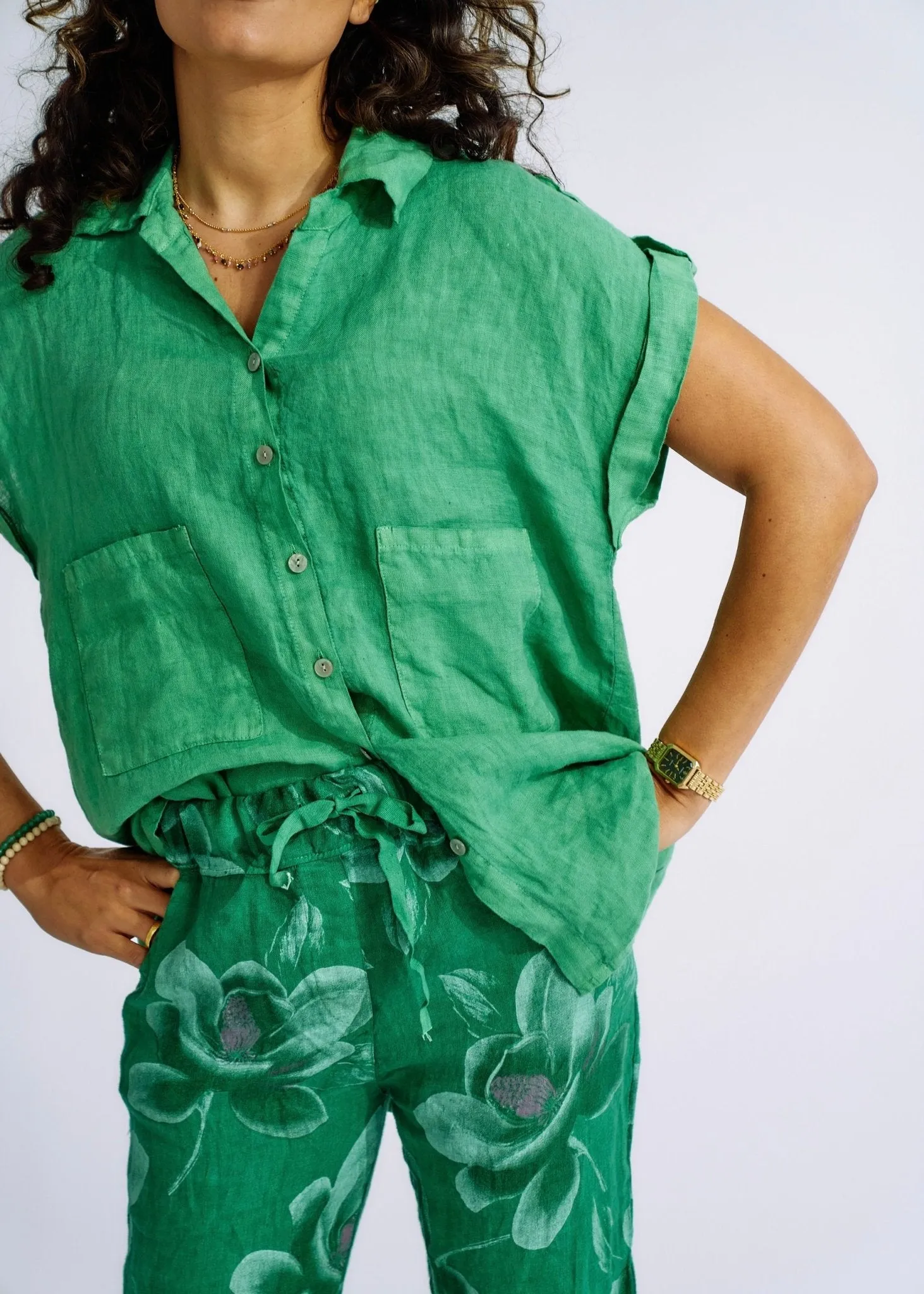 Pure Linen Italian Shirt in Forest Green