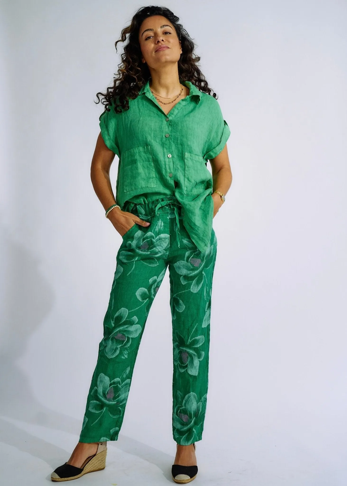Pure Linen Italian Shirt in Forest Green
